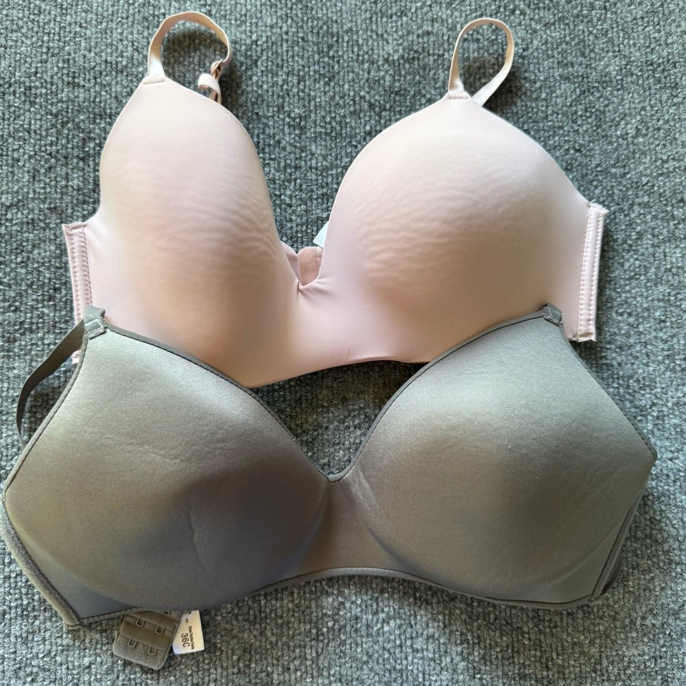 (2) Sophie B Comfort 36C Invinsible Edge Bra Wire free Pink Gray